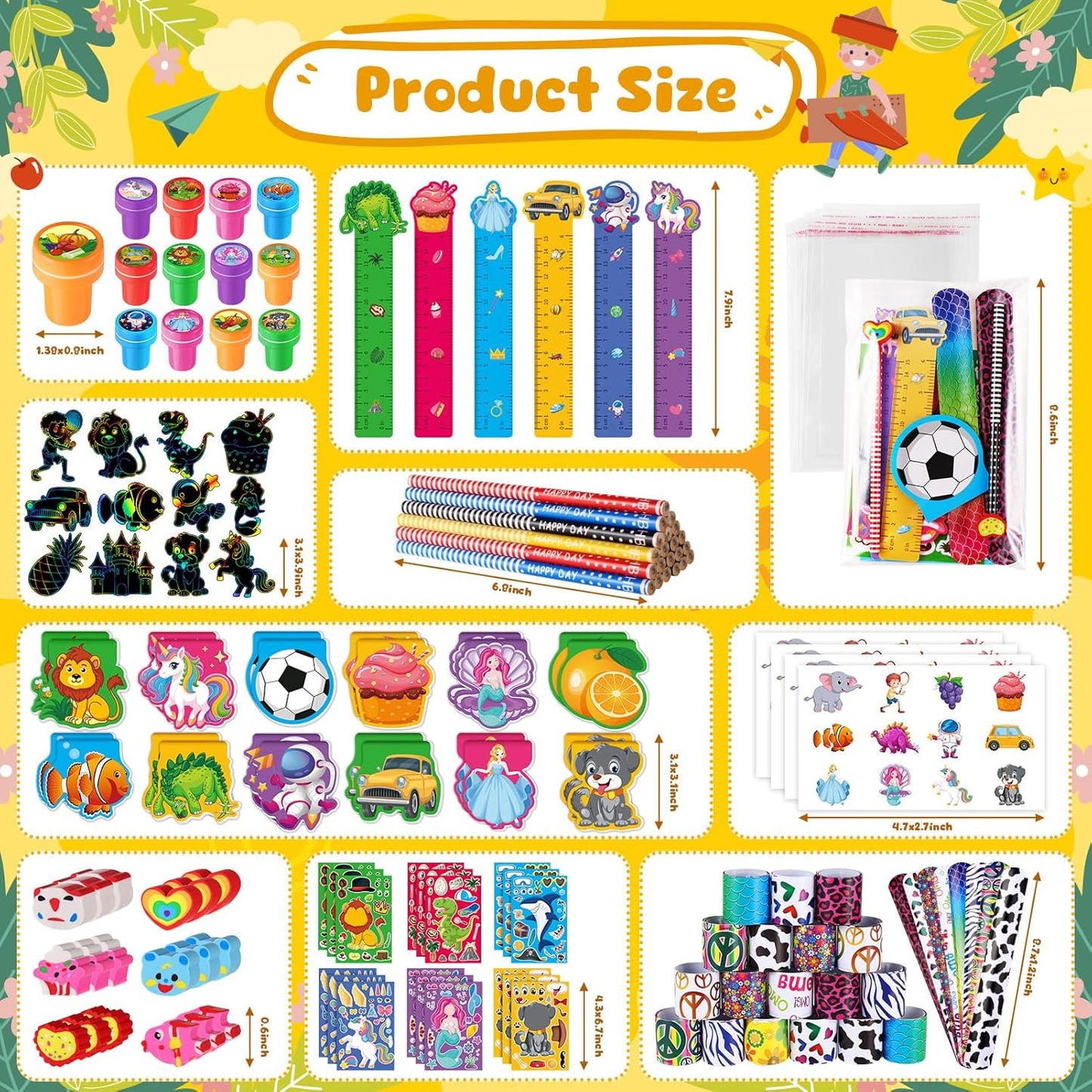 BenLouis Kids' Party Favor Set - 120 Pcs Stampers, Pencils & Stickers for Birthdays | Classroom Rewards