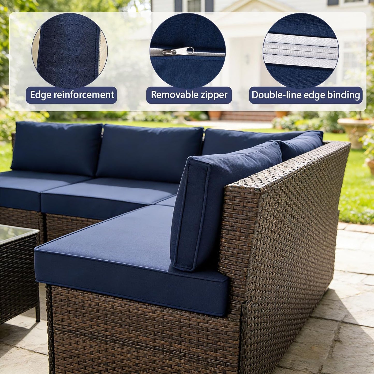 Skiennix Outdoor Cushion Covers - Waterproof & Fade Resistant Replacement for Patio Furniture | 14 Pieces, Navy Blue (25.6x25.6x4 Inch)