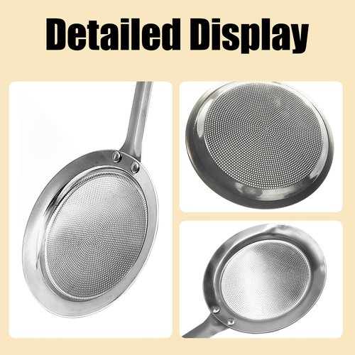 Fine Mesh Stainless Steel Colander Spoon, Sieve Fine Mesh Strainer with Long Handle Stainless Steel Skimmer Spoon Kitchen Gadget for Cooking Oil Filter Skimming Grease and Foam