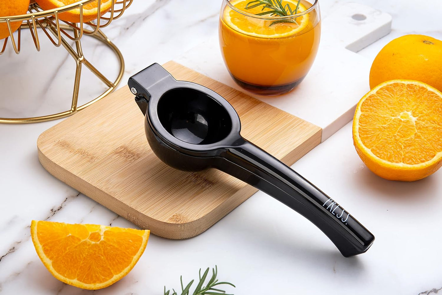Rae Dunn Manual Citrus Press Juicer - Handheld Metal Lemon & Lime Squeezer (Black)