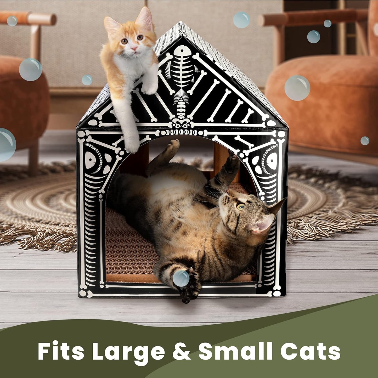 LiBa Cat House - Cardboard Cat Bed with Scratch Pad & Catnip | Indoor Cat Scratcher & Halloween Toy