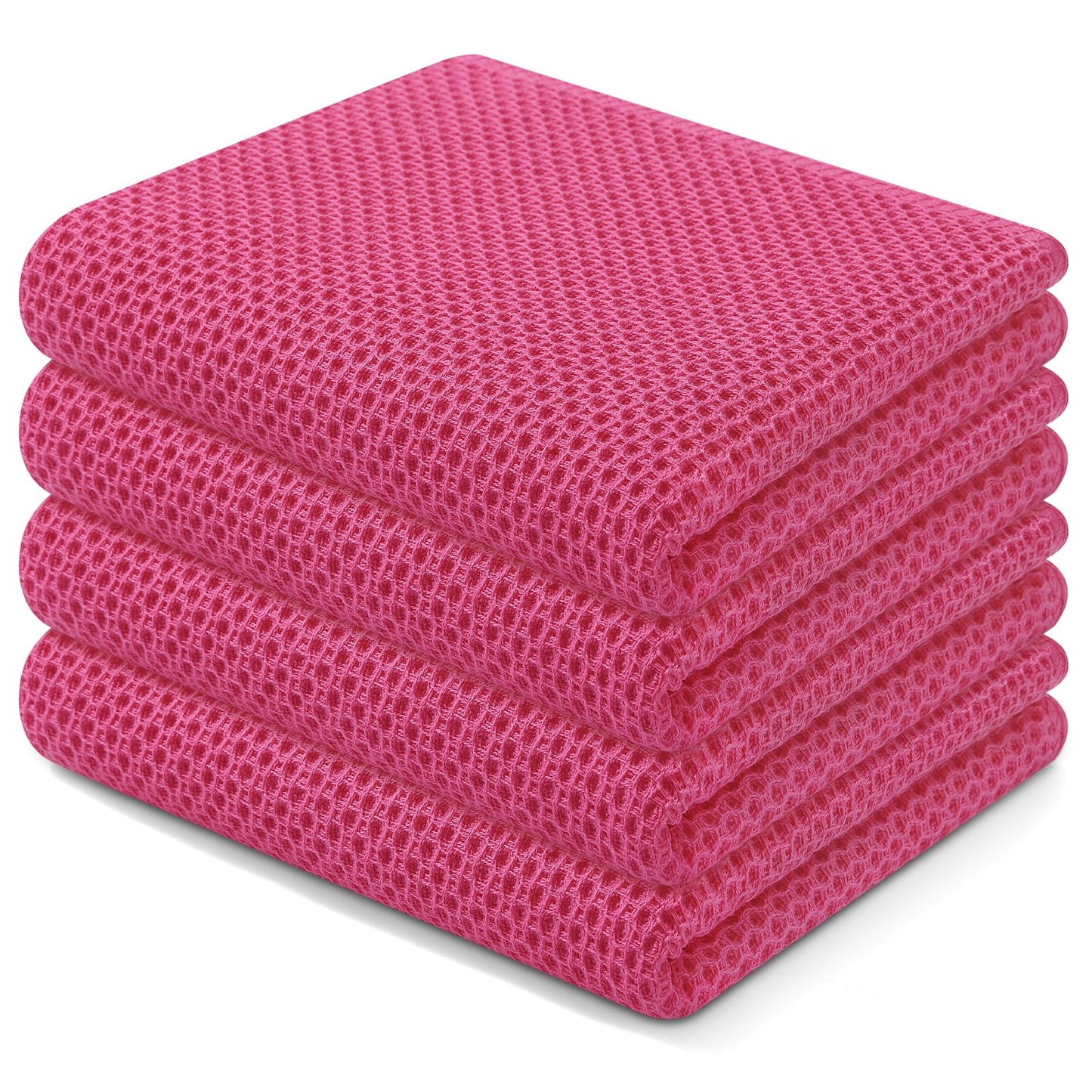 Homaxy 100% Cotton Waffle Weave Kitchen Dish Towels, Ultra Soft Absorbent Quick Drying Cleaning Towel, 13 x 28 Inches, 4-Pack, Hot Pink