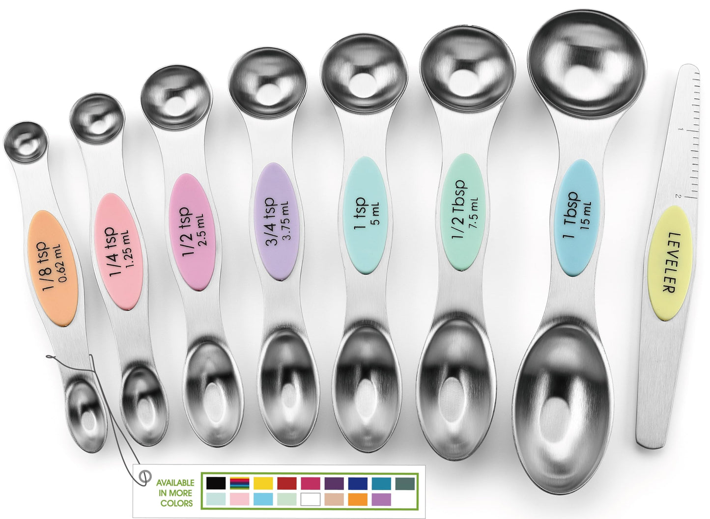 Spring Chef Stainless Steel Magnetic Measuring Spoons Set of 8 with Leveler, Metal Teaspoon & Tablespoon Measuring Spoons for Dry and Liquid Ingredients, Kitchen Gadgets for Baking & Cooking - Pastel