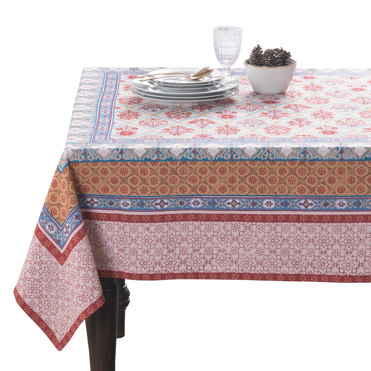 Maison d' Hermine Table Cloth Rectangle Table 100% Cotton 70 x 108 Inches Fall Tablecloth Reusable Everyday Use for Thanksgiving Christmas Decorations Dining Farmhouse Party (Romane)