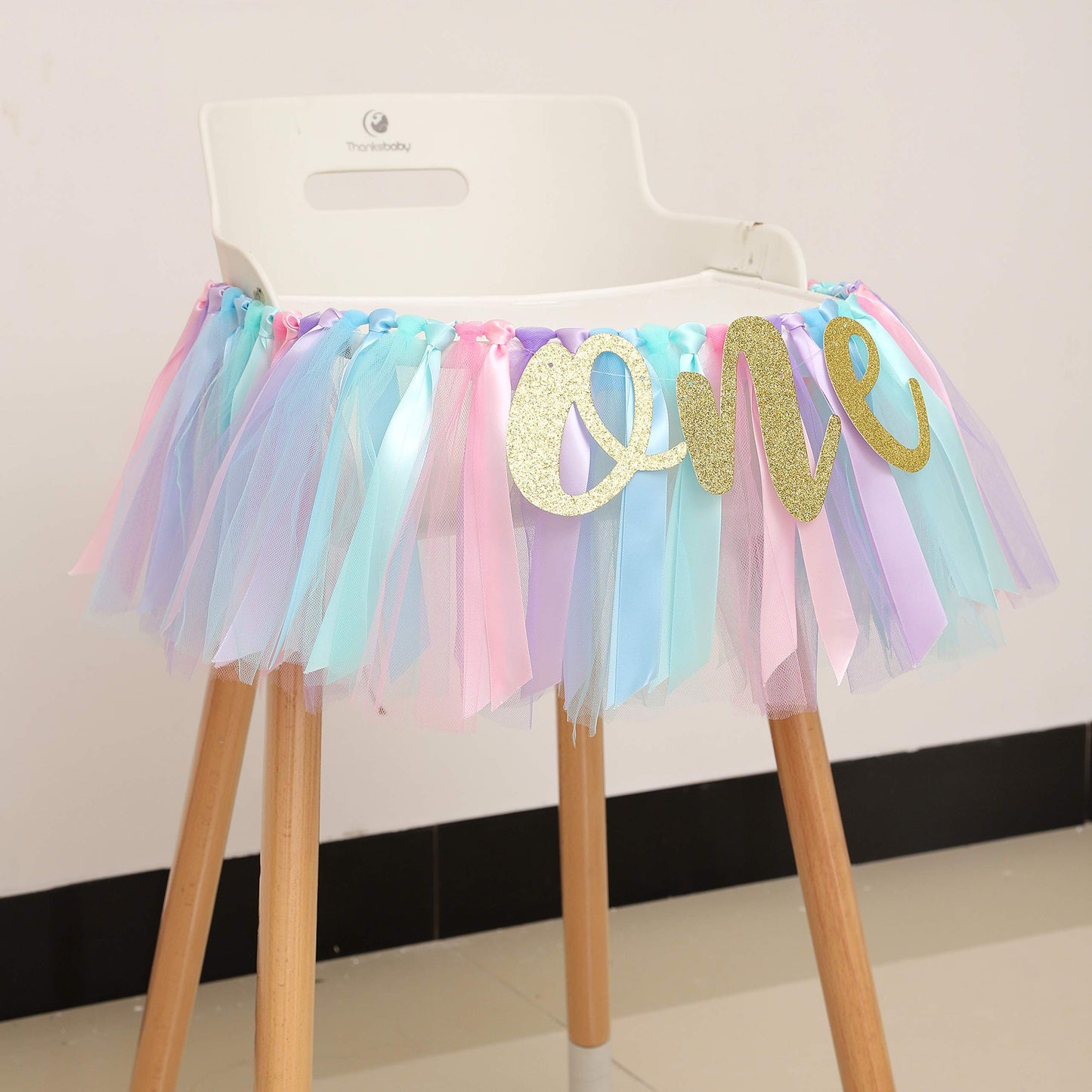 WAOUH Baby Girl Banner for 1st Birthday - Highchair Banner for First Birthday Decoration, Cake Smash Photo Prop, Tulle Garland Banner (light Aqua and Light Blue)