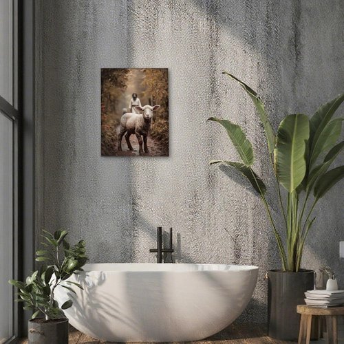 Christian Wall Decor - Jesus And Lamb Art | 11" X 15" Religious Home Decor & Baptism Gift