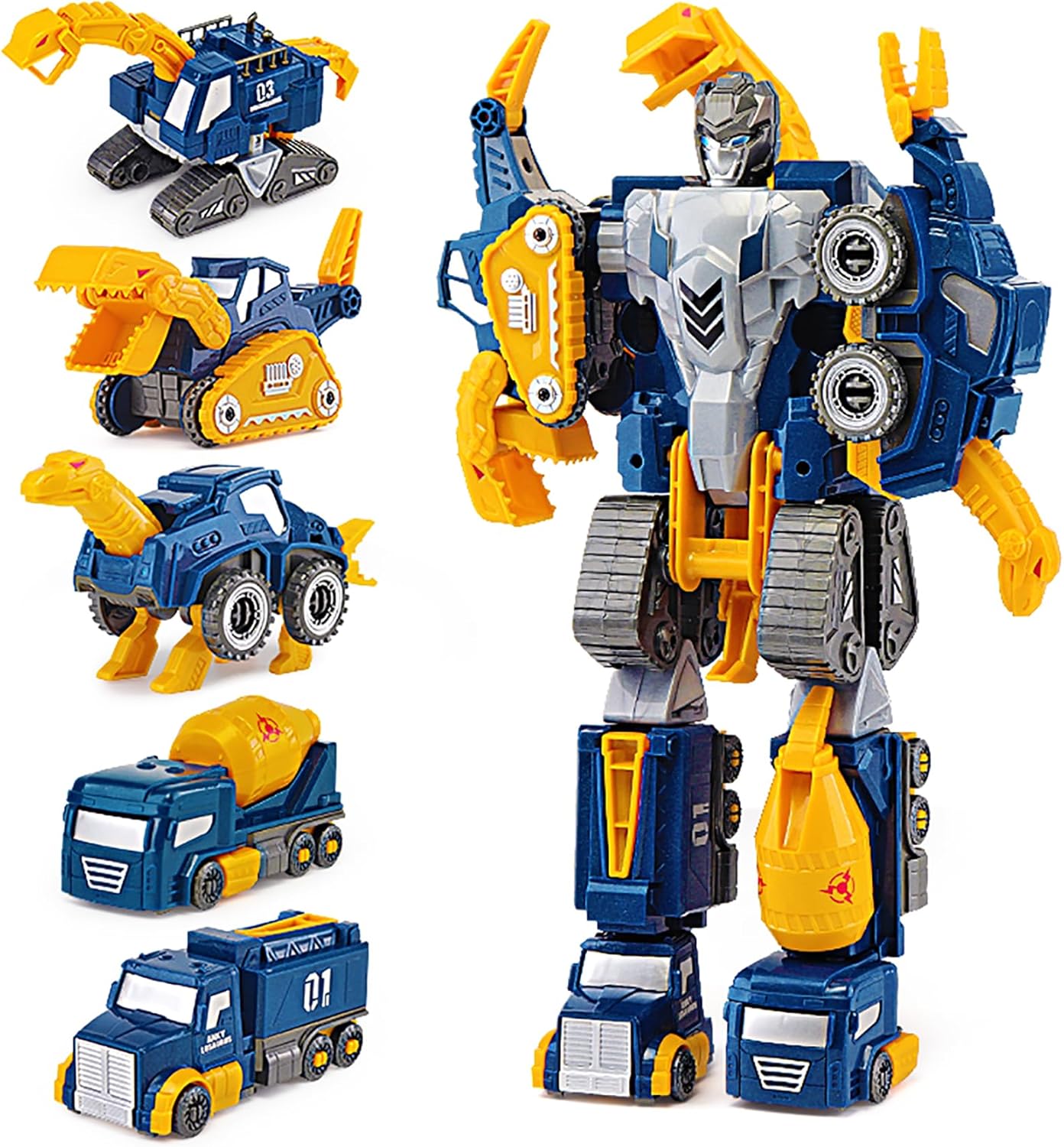 Skiennix Toddler Construction Car Transform Set - 5pcs Dinosaur Rescue Robots with Magnetic Connectors | DIY STEM Building Trucks for Kids Ages 3-7