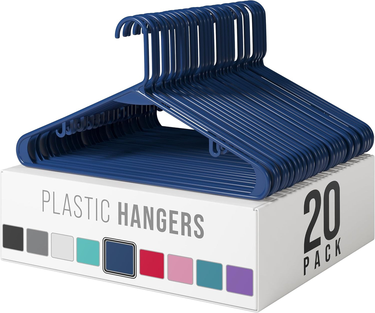 Skiennix Plastic Hangers 20 Pack - Navy Blue Clothes Hangers for Space-Saving Closet Organization