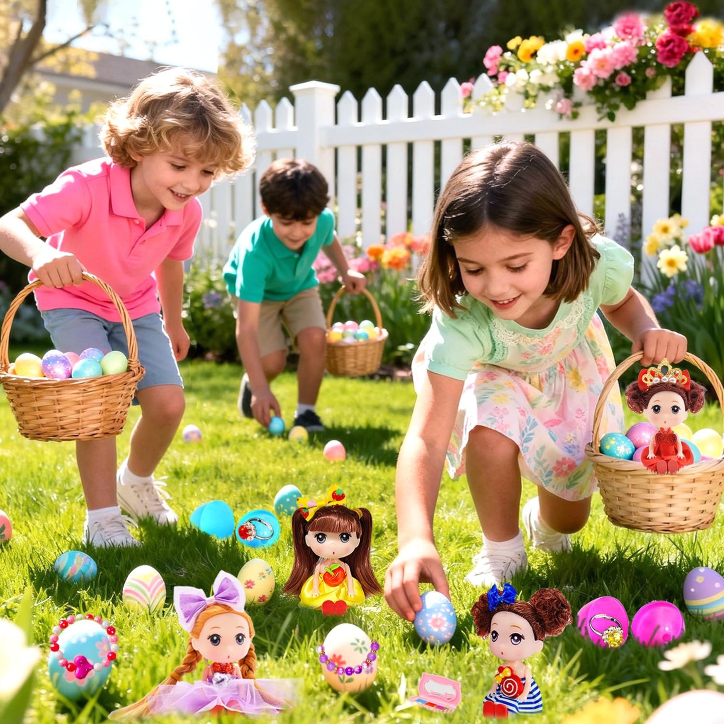 Prefilled Easter Eggs with Toys Easter Eggs Filled Easter Basket Stuffers for Toddler Girls Kids with Toys Dolls Girl Gifts Egg Hunt Non Candy Fillers Age 3 4 5 6 7 8+ Years Old