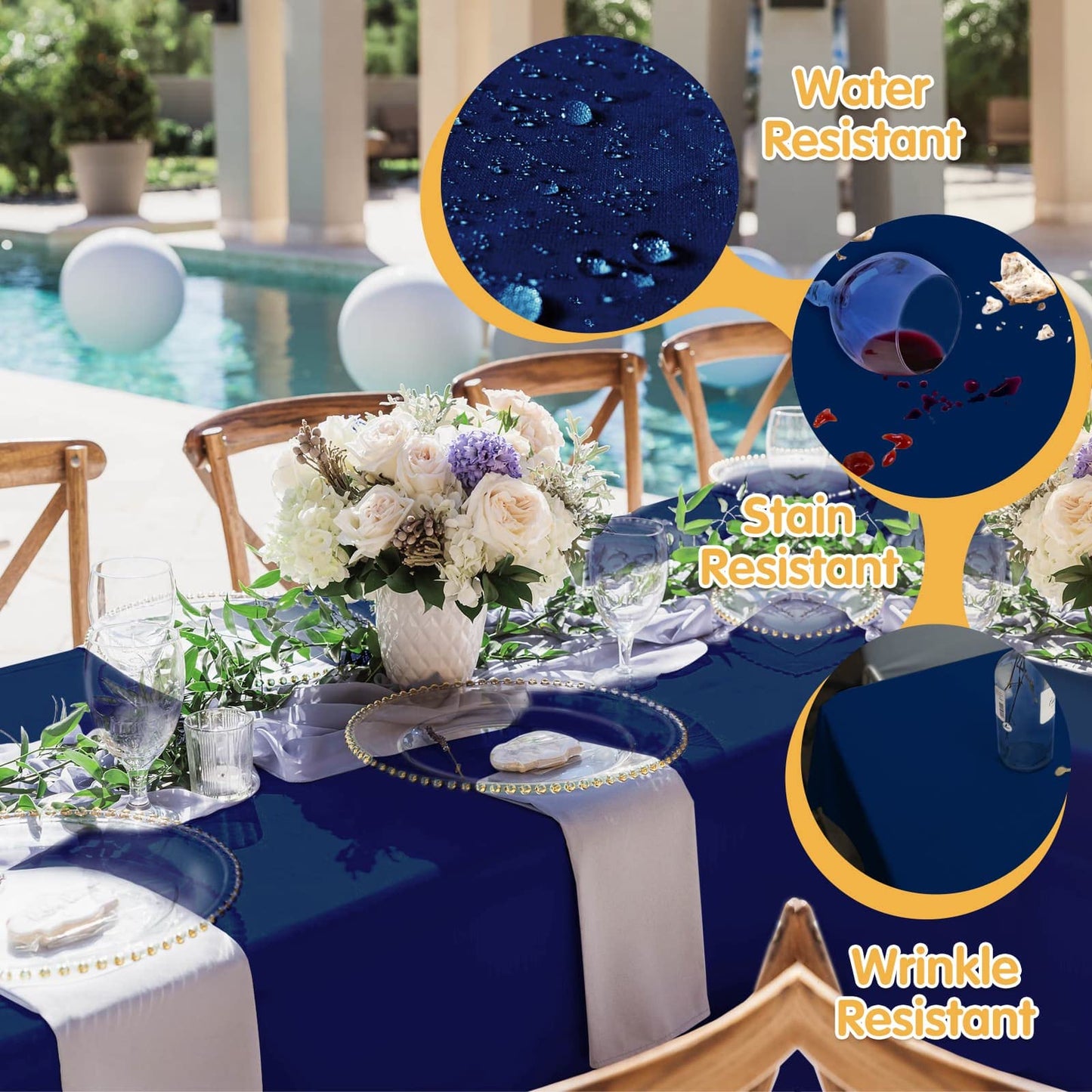 BRILLMAX 6 Pack Navy Blue Tablecloths 60 x 102 Inch for 6ft Rectangle Tables - 150 GSM Polyester Fabric, 15" Standard Drop, Water, Stain & Wrinkle Resistant Cloth Cover for Wedding Dining Buffet