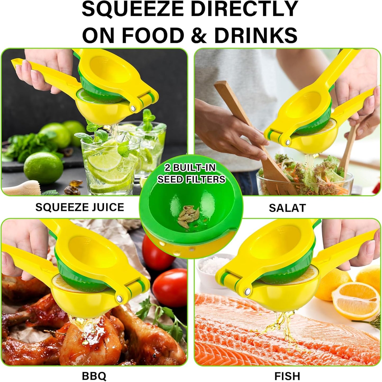 Vakoo 2-in-1 Lemon Squeezer - Heavy-Duty, Rust-Resistant Manual Juicer for Citrus - Easy to Use & Clean, Yellow & Green
