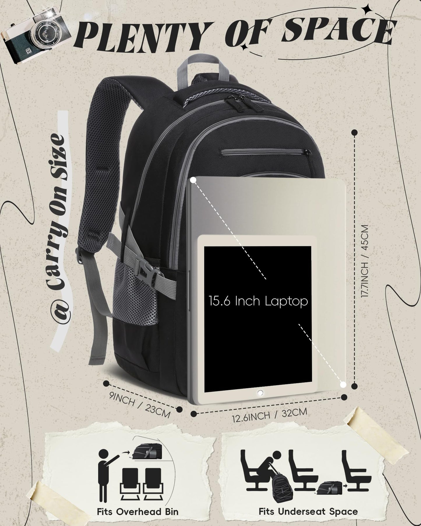 FOKDUVB Middle High School Backpacks for Boys Girls Large Bookbags with Laptop Compartment for Teens Teenagers Back to School Book Bags Mochilas Escolares para Adolescentes (Black/Gray, Solid)