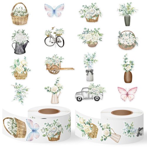 CNhoqc Watercolor Plant Sticker Rolls - 1000Pcs Spring Natural Plant Waterproof Vinyl Reusable Laptop Stickers Self Adhesive Water Bottle Activity Pad Birthday Party Favors Gift Easter Basket Stuffers