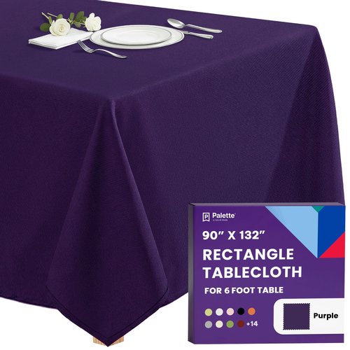 Gee Di Moda Rectangle Tablecloth - 90 x 132 Inch Purple Table Cloth for 6 Foot Tables with Floor-Length Drop - Heavy Duty Washable Fabric for Holiday Party, Dinner, Weddings & Baby Shower