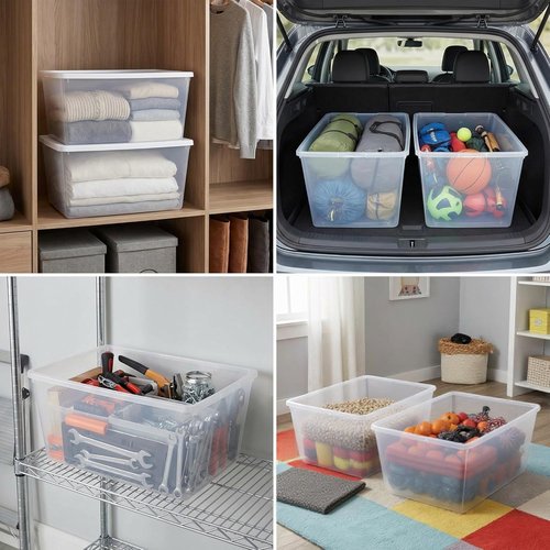 Clear Plastic Storage Bins by [Brand Name] - 90 Quart Stackable Organizer for Home & Office