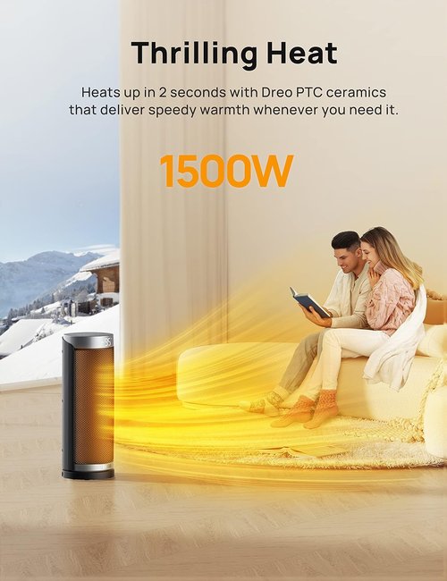 DREO Space Heater - 1500W PTC Ceramic Heater with Remote & 70° Oscillation | Fast, Safe, Portable for Large Rooms
