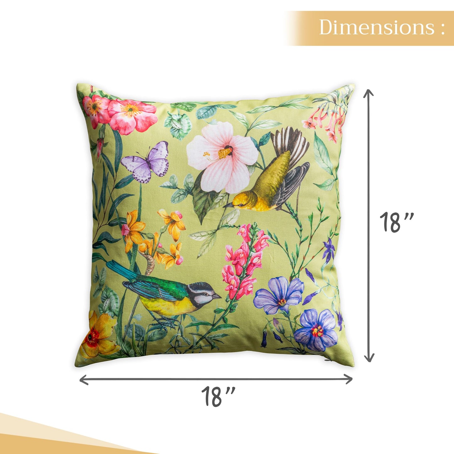 Maison d' Hermine Decorative Pillow Covers 18 x 18 inch Square 100% Cotton Throw Pillow Covers with Invisible Zipper for Living Room Couch Chair Sofas Gifts for Mothers Day - Hesperides - Oiseaux