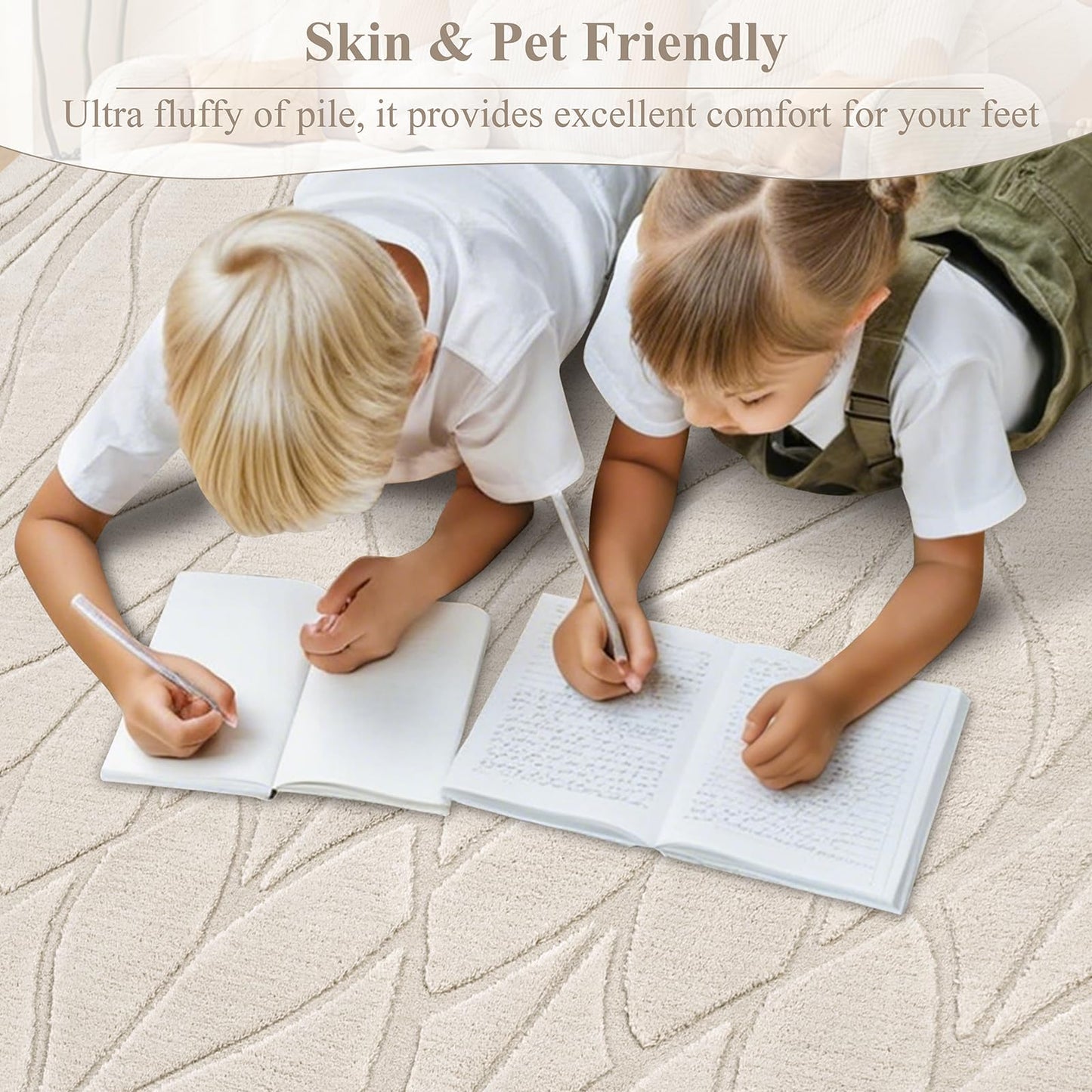 SHACOS Soft Area Rug for Living Room 6x9, Washable Non Slip Bedroom Rug Beige, Fluffy Large Rugs Carpet for Floor Living Room Kids Nursery Room, Home Decor Aesthetic - Leaf Pattern Design