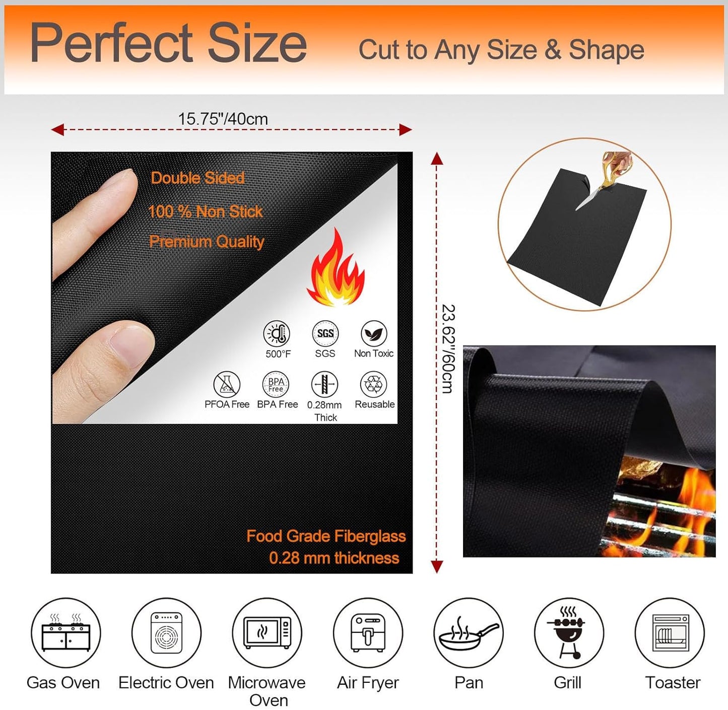 Skiennix Oven Liners - Heavy Duty Non-Stick Teflon Mats | BPA & PFOA Free, 16x24 Inch (5 Pack)