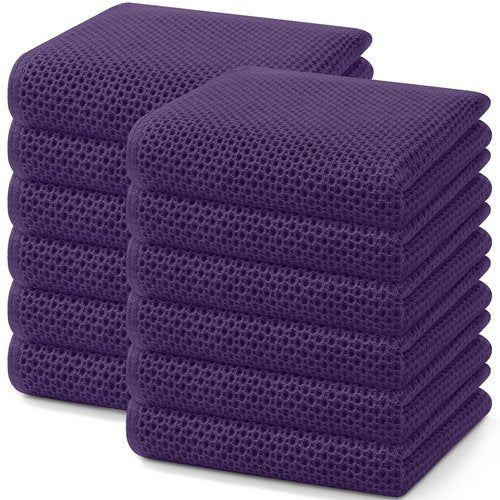 Homaxy 100% Cotton Waffle Weave Kitchen Dish Towels, Ultra Soft Absorbent Quick Drying Cleaning Towel, 13 x 28 Inches, 12-Pack, Eggplant