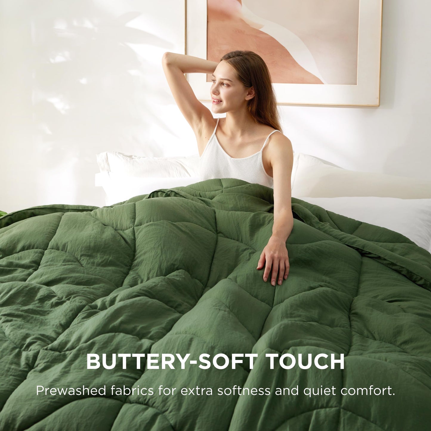 Bedsure Comforters Queen Size, Down Alternative Comforter for All Season, Soft Prewashed Comforter with 4 Tabs, Lightweight & Warm Bedding- Machine Washable (Olive Green, Queen, 88x88 inches)