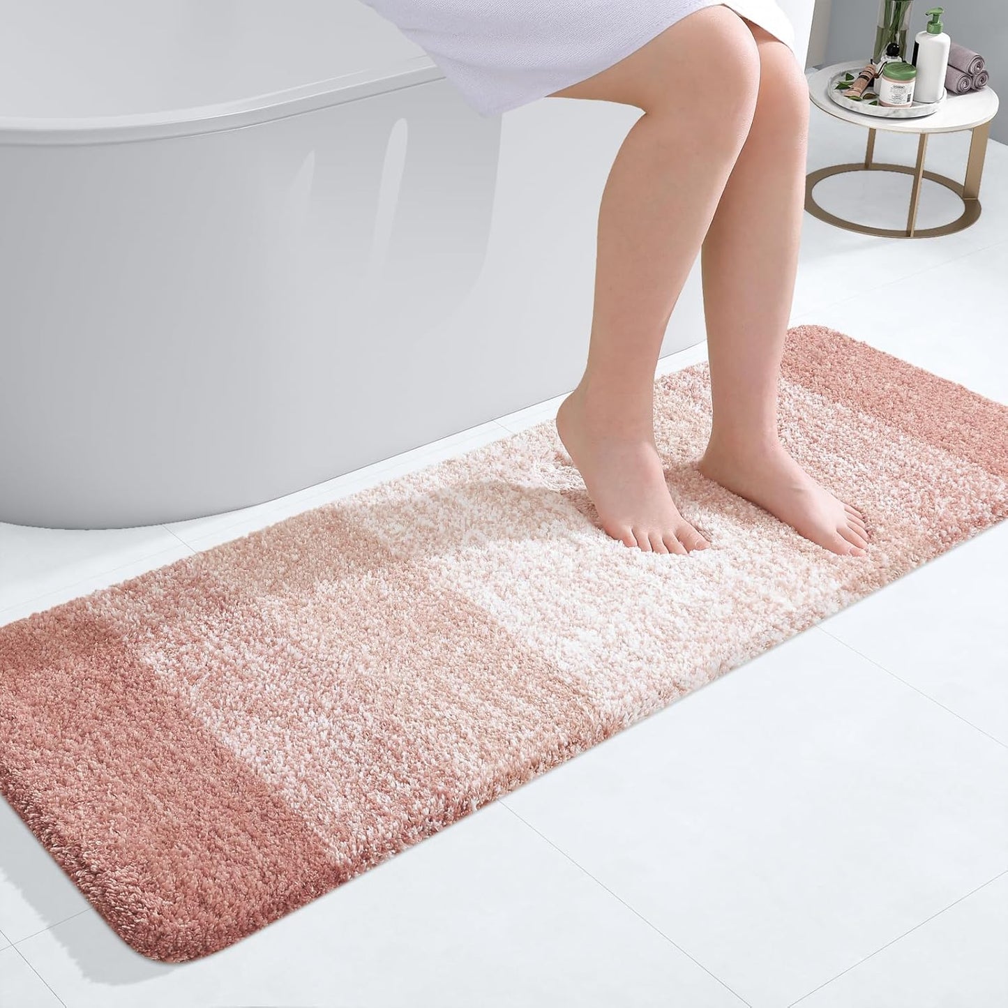 OLANLY Bathroom Runner Rug - Extra Soft Microfiber Mat, Quick Dry & Washable, 47x17 Inches | Peach Color