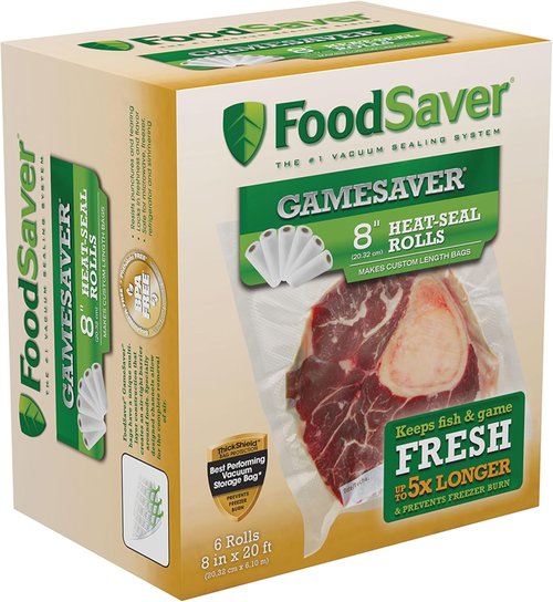 GameSaver Vacuum Sealer Bag Rolls - 8 In. x 20 Ft. | 6-Pack for Fresh Food Storage