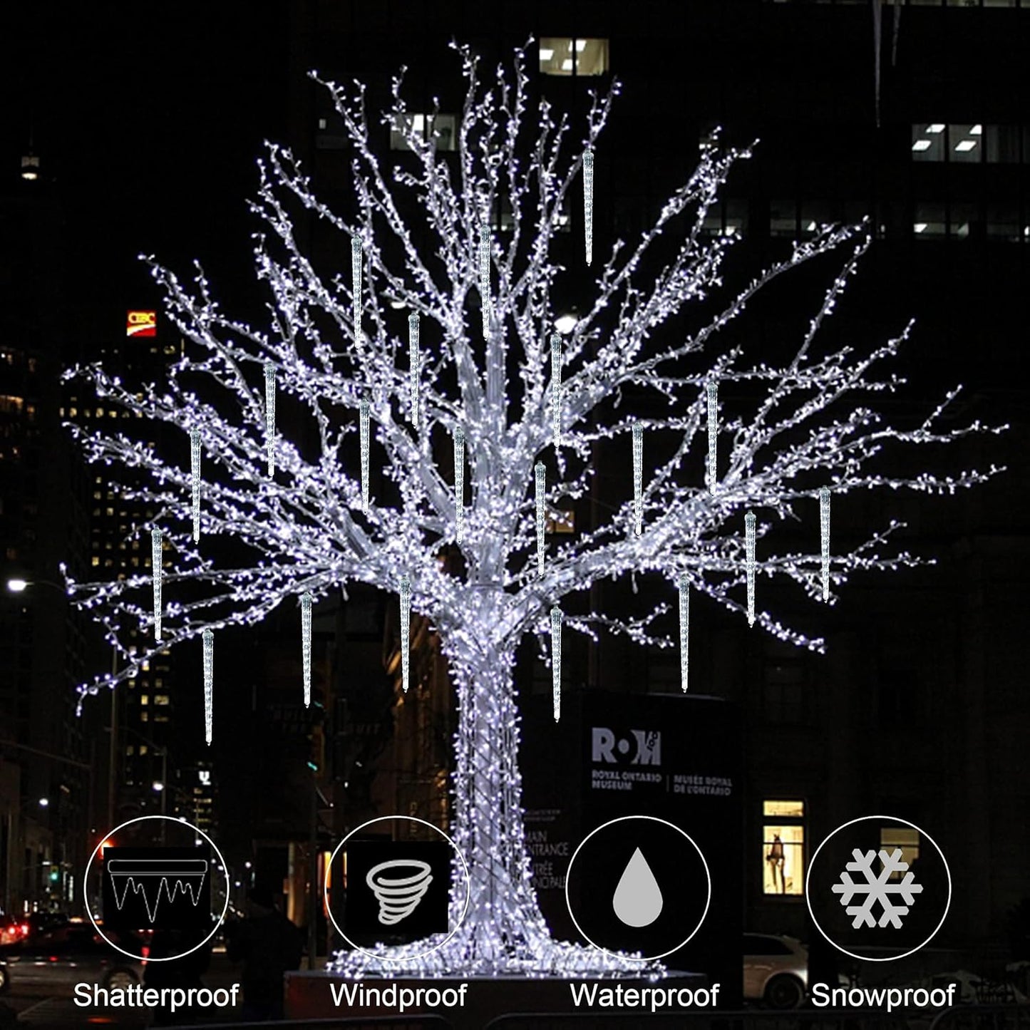 WATERGLIDE Meteor Shower Lights - 12" Outdoor Icicle Christmas Lights | 192 SMD LED Crystal Raindrop Decor