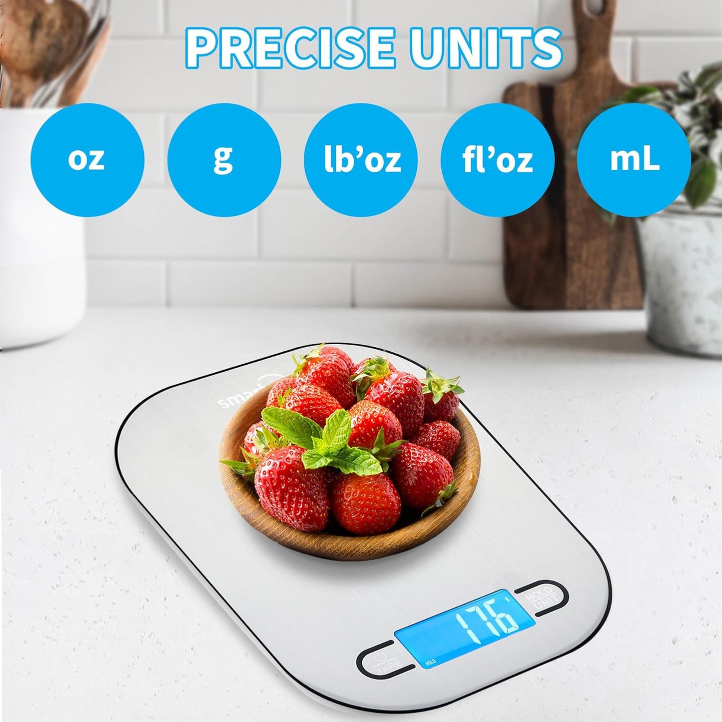 Smart Weigh Stainless Steel Digital Kitchen Scale - Accurate Cooking & Baking Measurements in Grams and Ounces