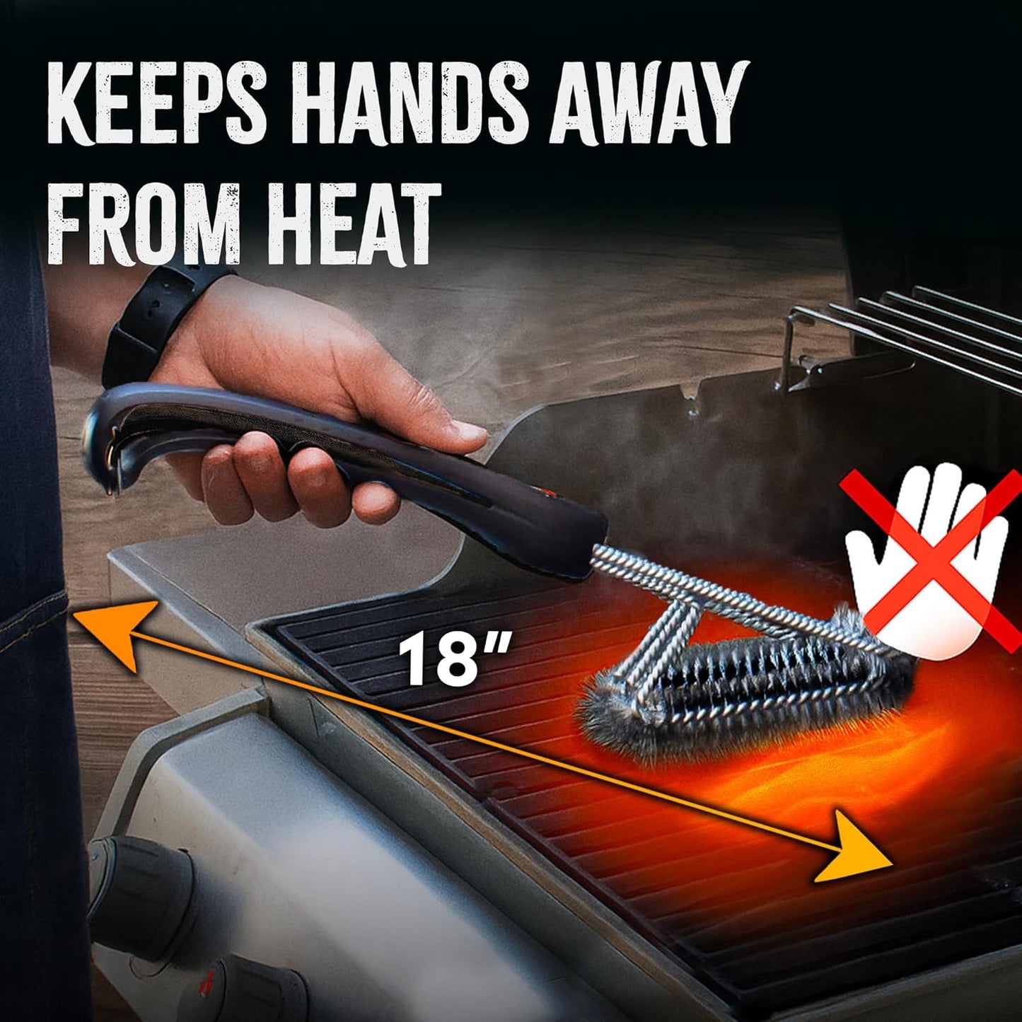 Kona 360 Clean Grill Brush - Powerful BBQ Cleaner with Safe Bristle Design | 18-Inch Long Handle for Easy Cleaning