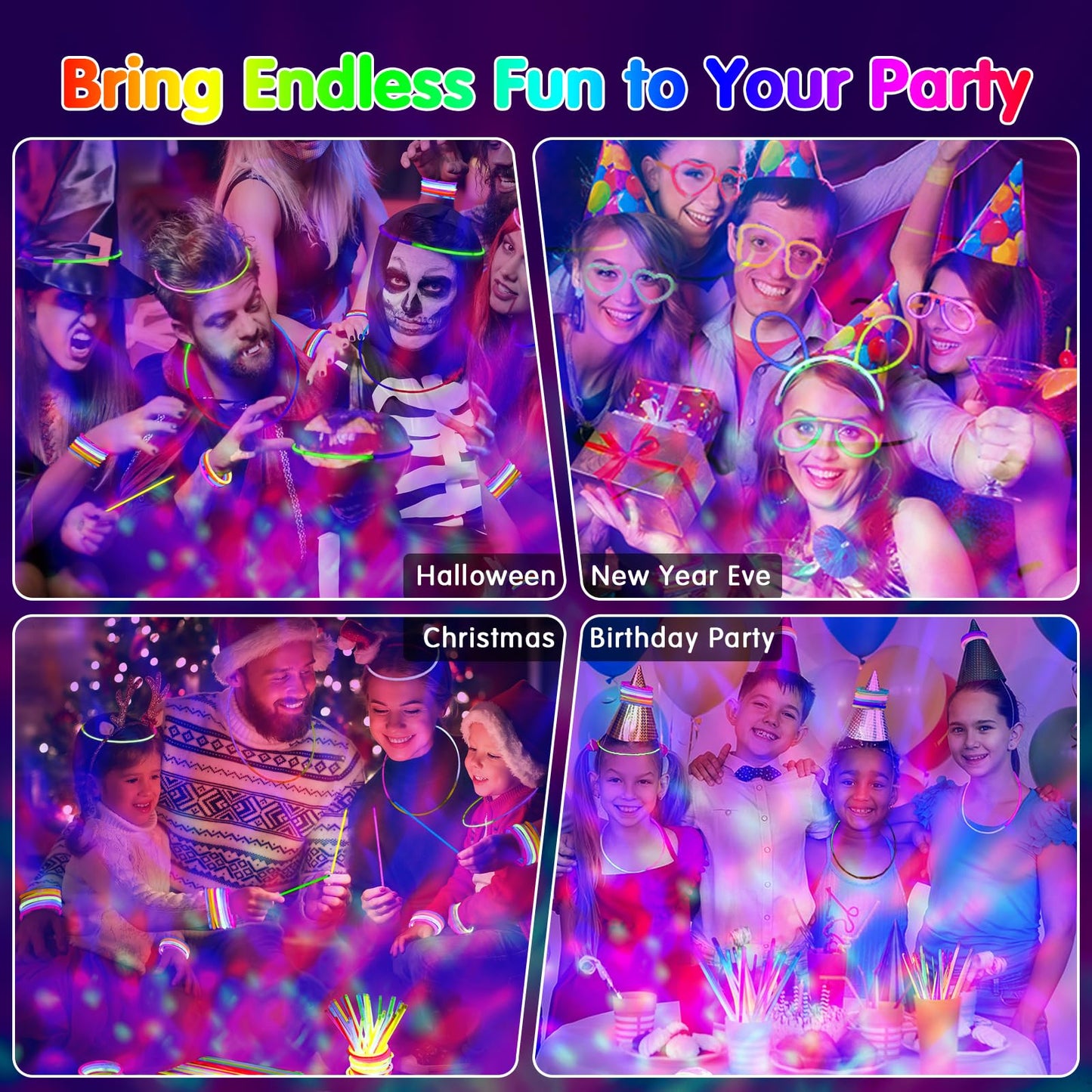 MOSSDNAR 229pcs Glow Sticks Bulk Party Pack with USB Mini DiscoLight,Glow Stick Necklaces for Kids Adult,Glow in the Dark Party Supplies,Neon Glow Bracelets for Birthday Wedding Decoration Camping