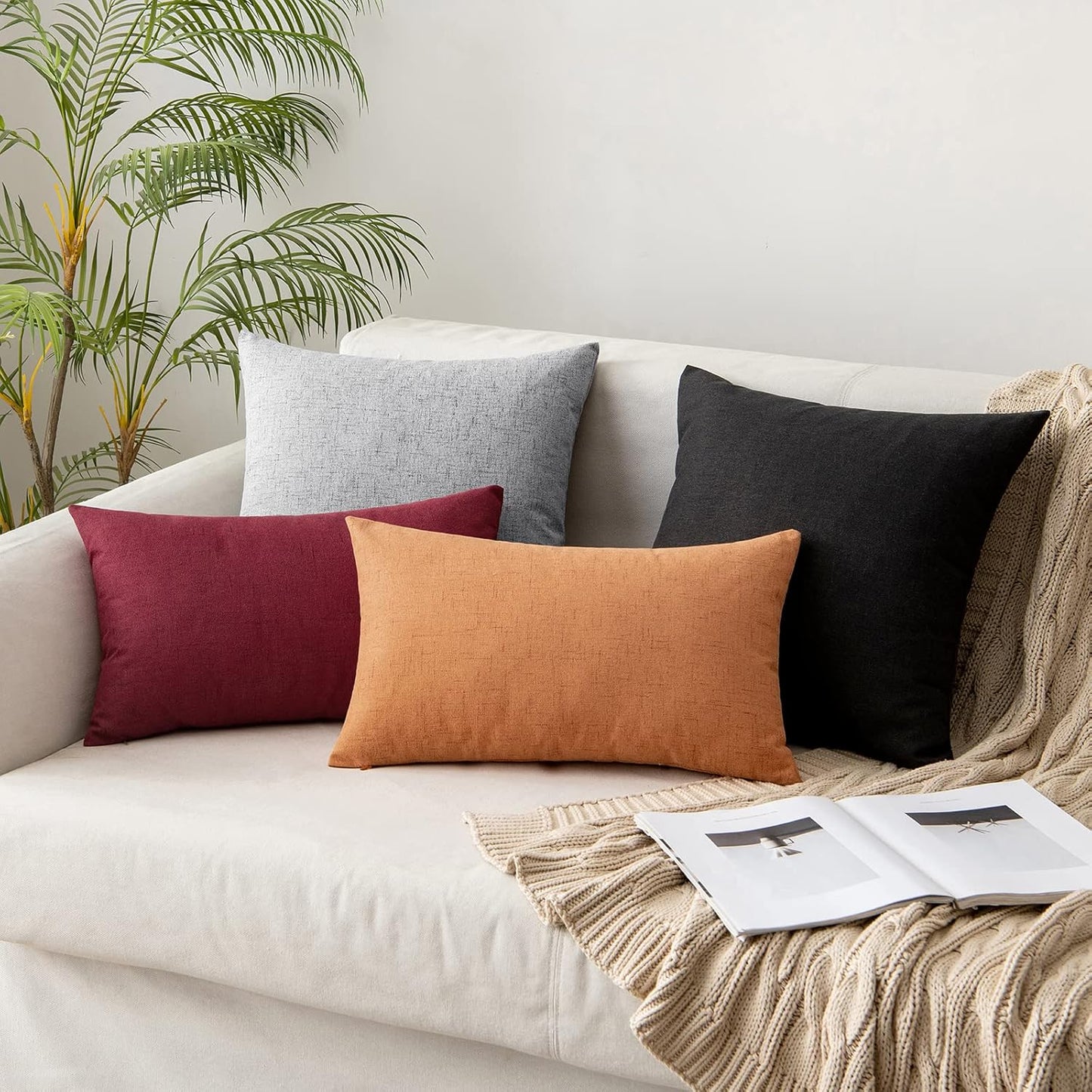 MIULEE Outdoor Throw Pillow Covers - Waterproof Decorative Linen Cushion Shams | 18x18 Inch, Black - Perfect for Fall & Halloween