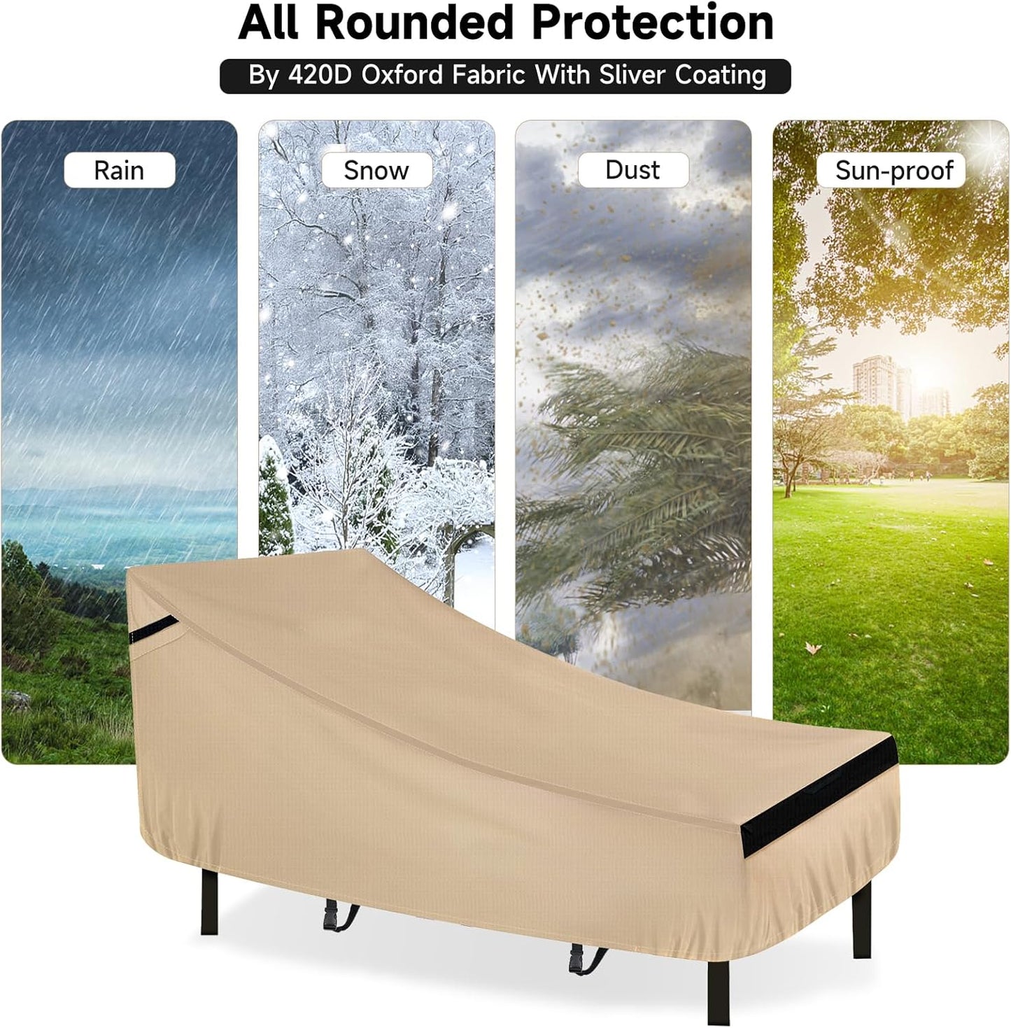 Neverland Patio Lounge Chair Cover - Heavy-Duty Waterproof Chaise Lounge Cover, 76L x 32W x 32H Inches, Golden