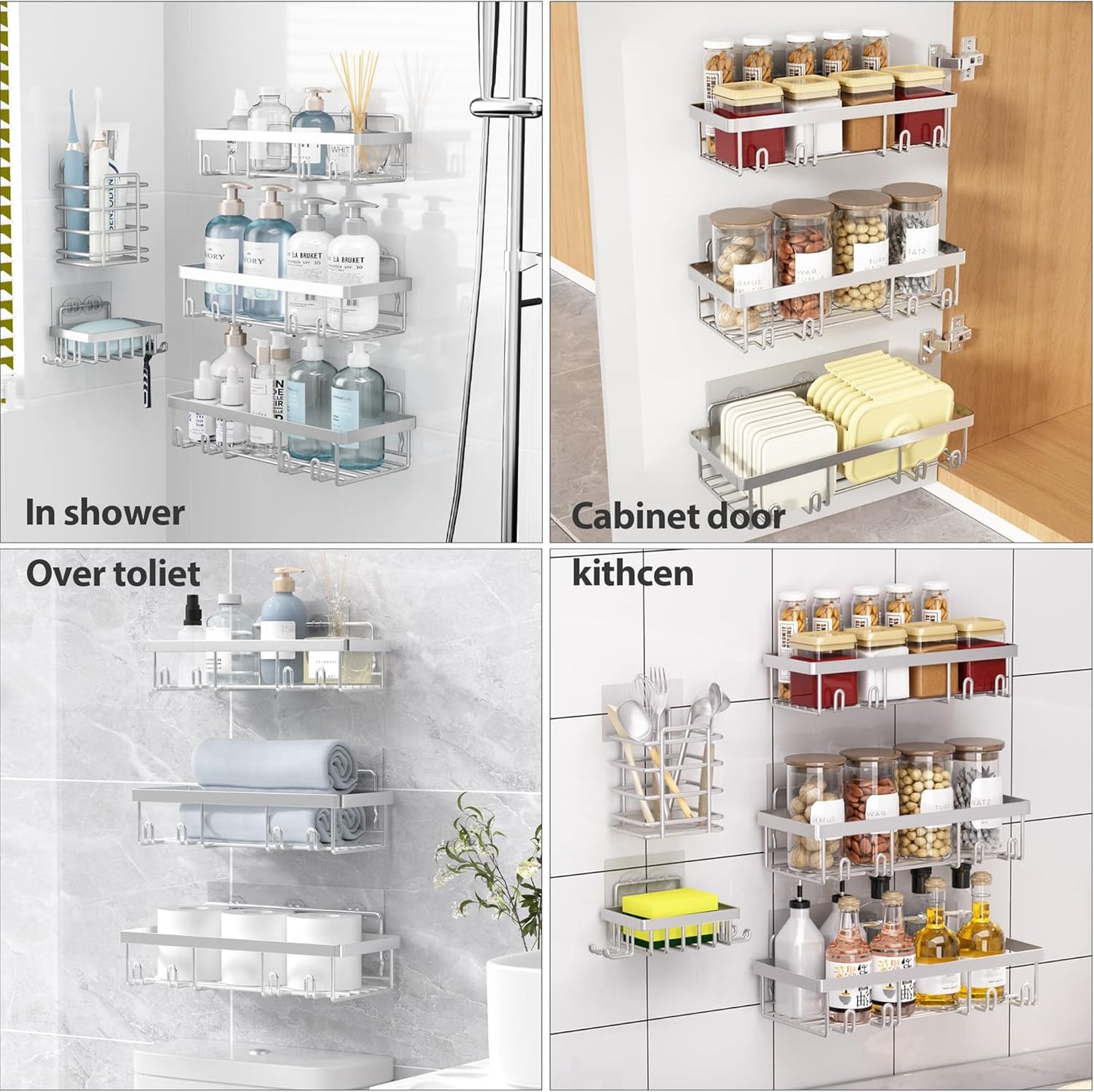 Liuoud Shower Caddy Organizer - Rustproof Stainless Steel Wall Storage Basket Set | 10 Pack, Silver