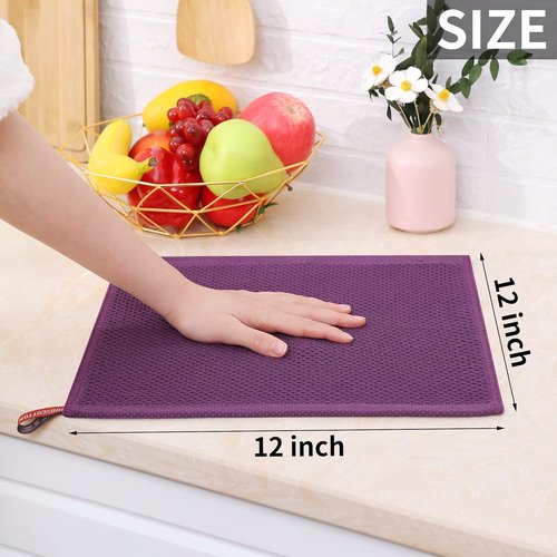 Homaxy Kitchen Dish Cloths - Ultra Soft 100% Cotton Waffle Weave | Quick Drying, 12x12 Inches, 6-Pack, Purple