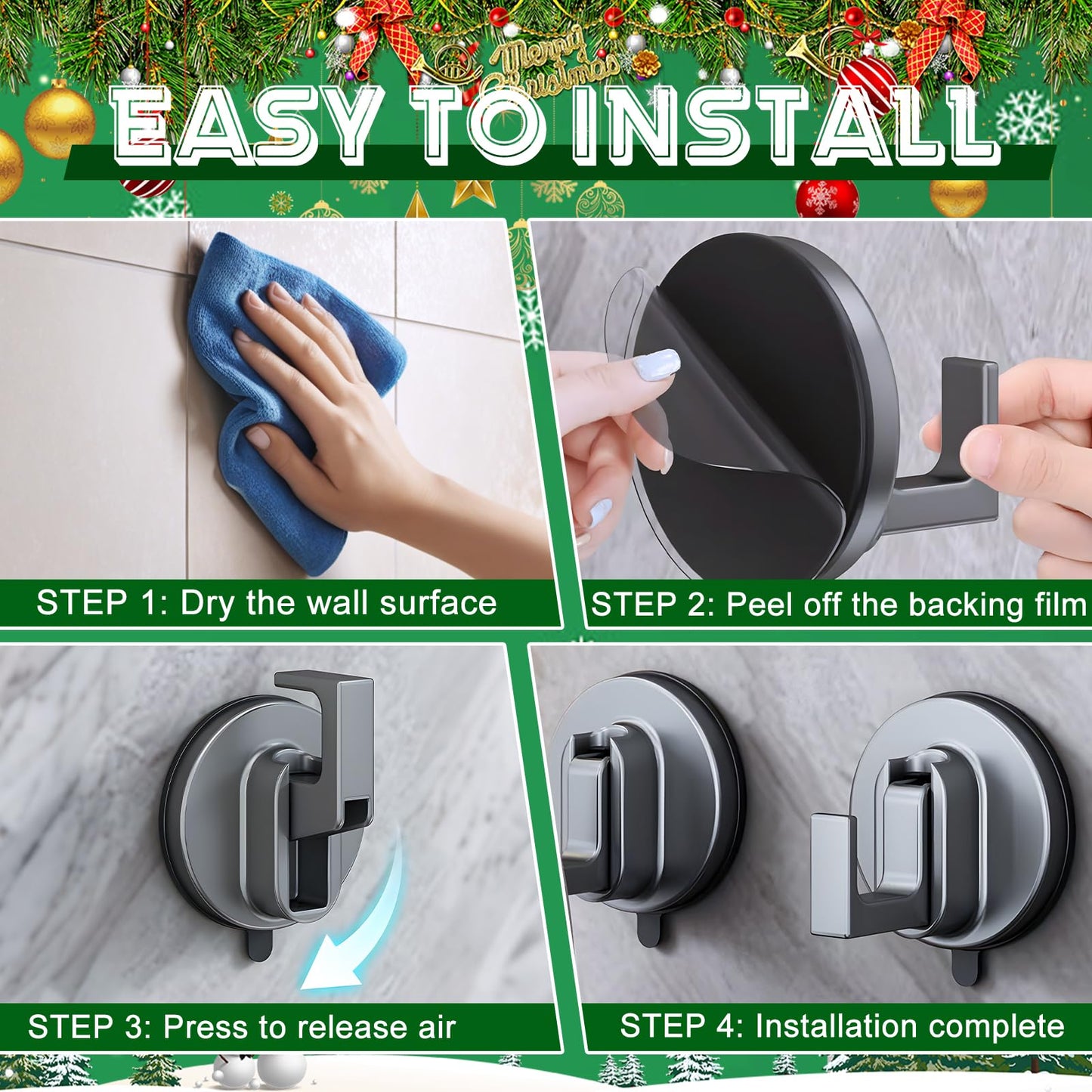 SereniMist Suction Cup Hooks for Wreaths on Glass, No Drill Suction Cup Hooks for Shower, Wreath Hanger for Front Door for Fall Decorating Christmas Thanksgiving (2PCS)