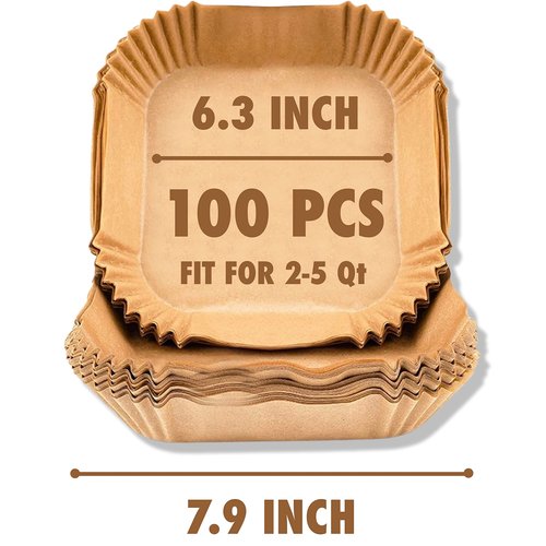 FINECE Air Fryer Liners Square, 100PCS for 2 to 5 Qt Air Fryer Disposable Paper Liner, 6.3 inch Unbleached Non-stick Oil-proof Parchment Paper