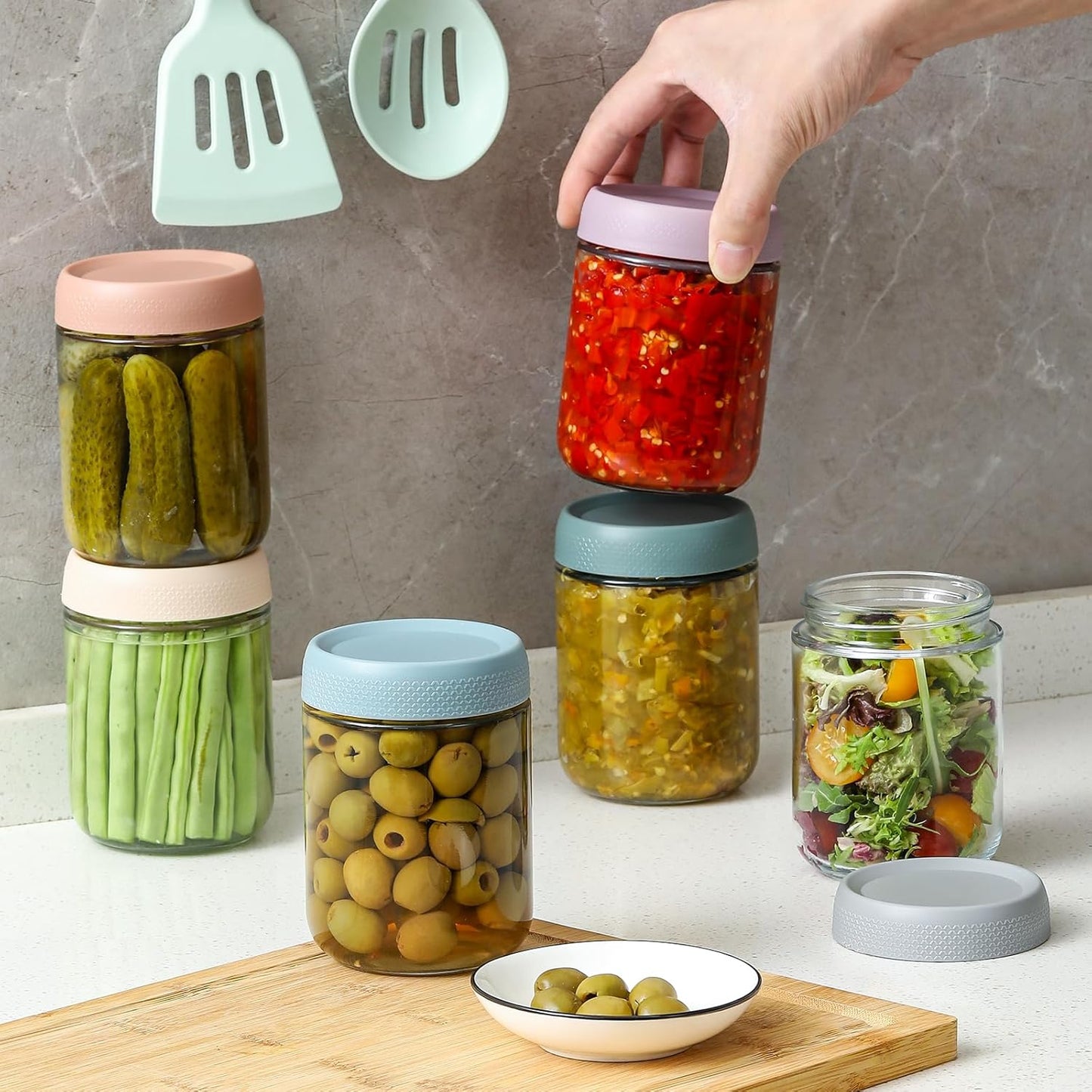 NETANY 16 oz Glass Overnight Oats Containers - 6-Pack with Airtight Lids | Perfect for Snacks & Meal Prep