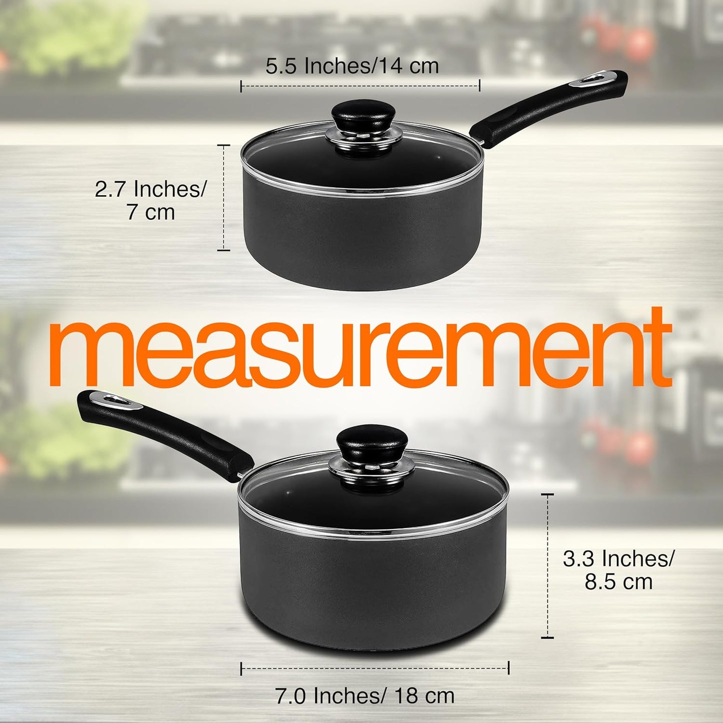 Utopia Kitchen Nonstick Saucepan Set - 1 Quart & 2 Quart Cooking Pots with Lids | Grey & Black