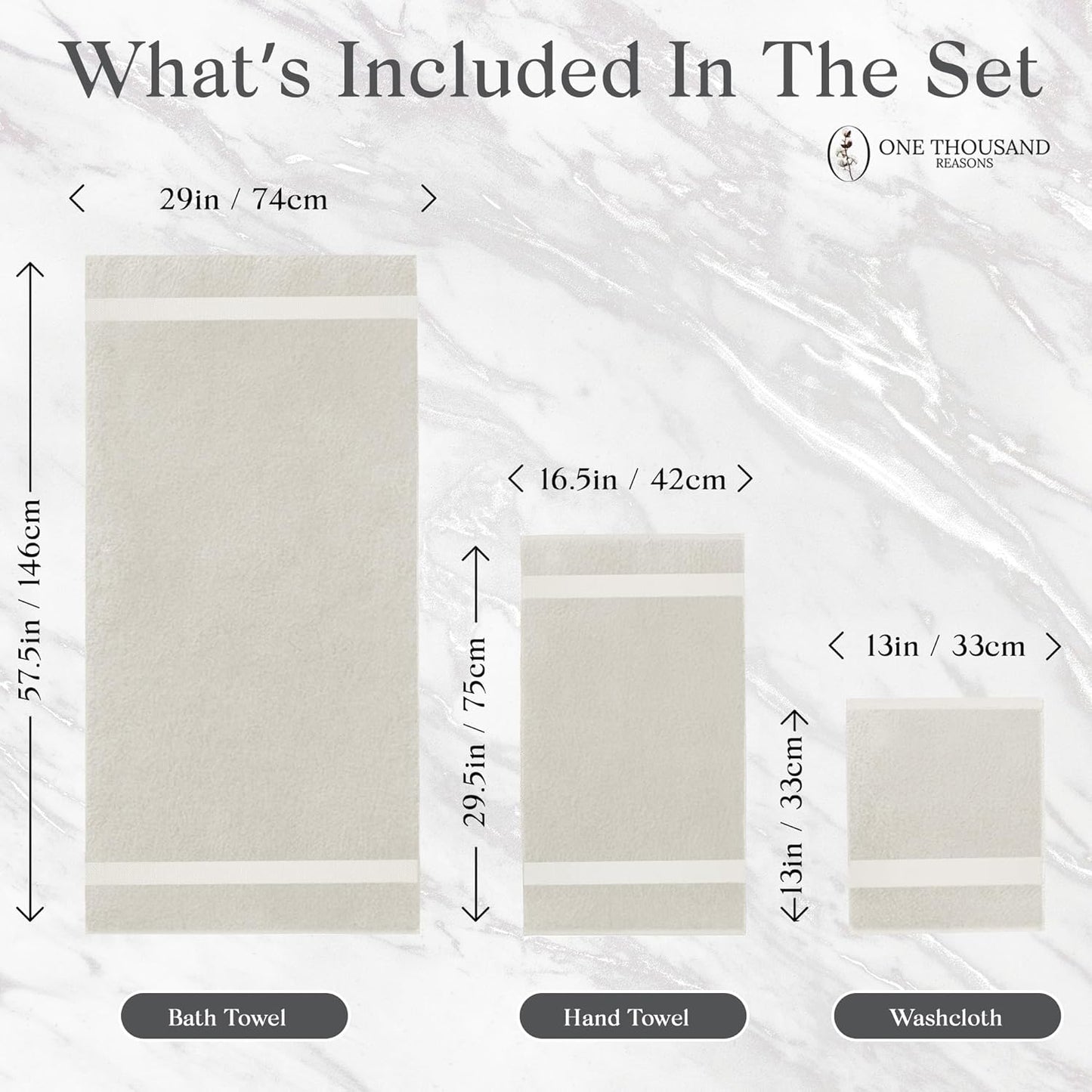 Premium Staple Cotton Bathroom Towel Set - Luxury 6-Piece Beige Bath Towels | High Absorbent & Quick Dry