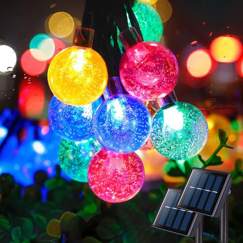JMEXSUSS Solar String Lights - 60 LED Crystal Globe Design | 41.6FT Waterproof Outdoor Lights for Patio, Garden, and Parties (Multicolor)