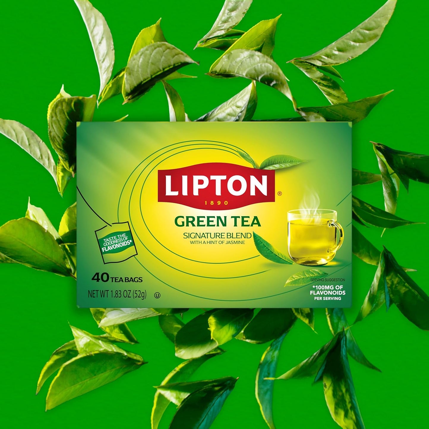 Lipton Decaffeinated Green Tea Bags - Unsweetened, Flavonoid-Rich, 40 Count for Hot or Iced Tea