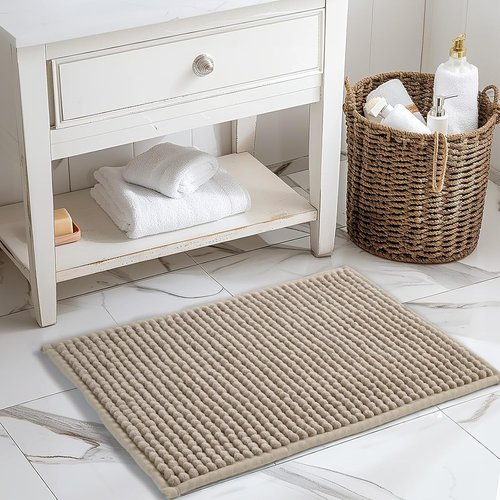 FRESHMINT Thick Chunky Chenille Bathroom Rug - Non-Slip, Soft & Water Absorbent | 17"x24", Beige
