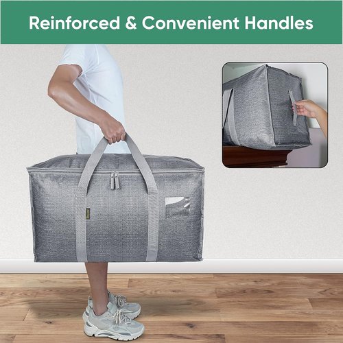 BALEINE Heavy-Duty Moving Bags - 8-Pack Oversized Storage Totes with Reinforced Handles | Winter Grey