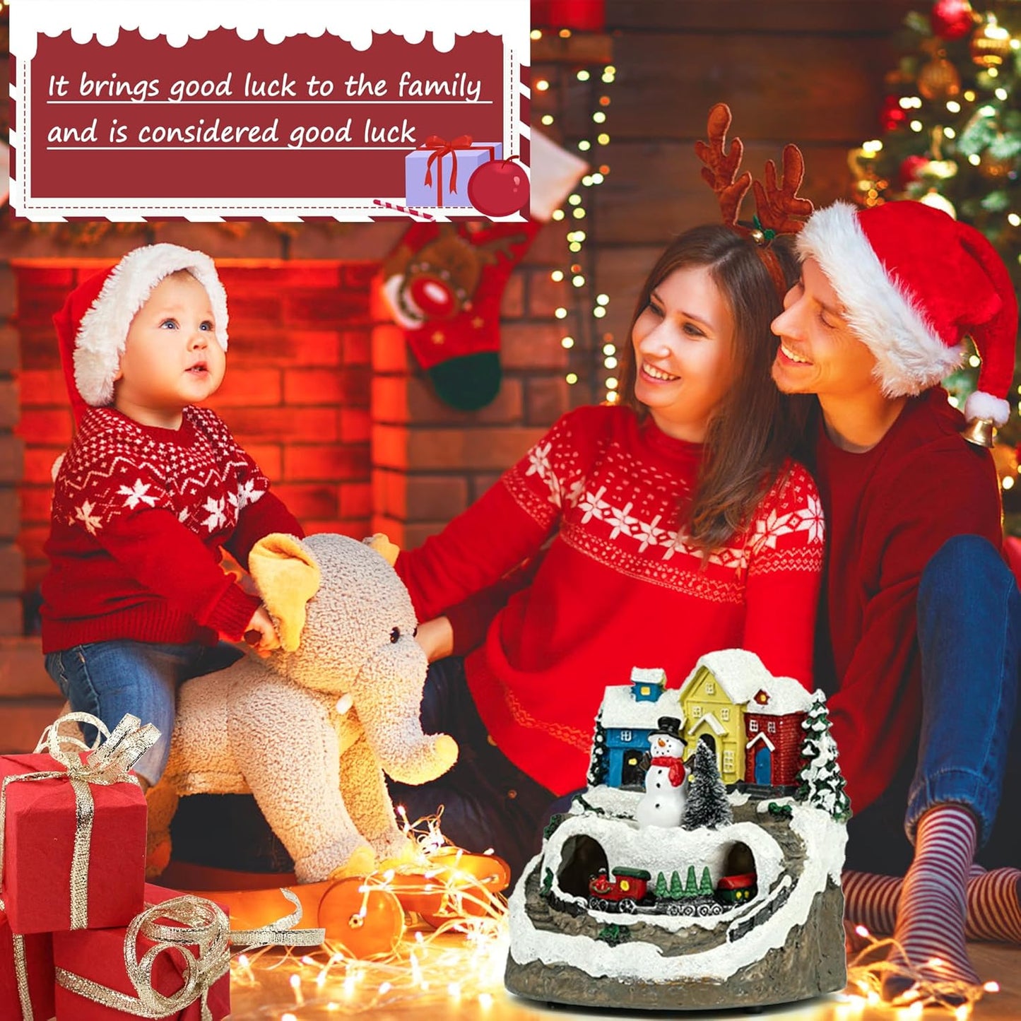 MXwcy Christmas Village House - Moving Train & Music, LED Lighted Snowman Figurine | Holiday Decor Collectible