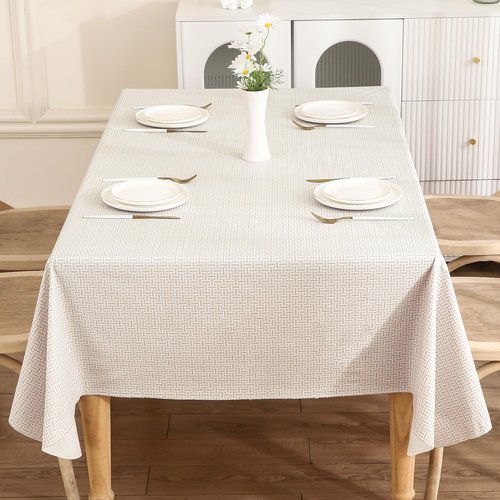 HRNJJYP Heavy Duty Vinyl Tablecloth with Flannel Backing Waterproof Oil-Proof Plastic Table Cloth Stain-Resistant Wipeable Rectangle or Square Table Cover for Dining, Camping (Weave, 60X84 Inch)