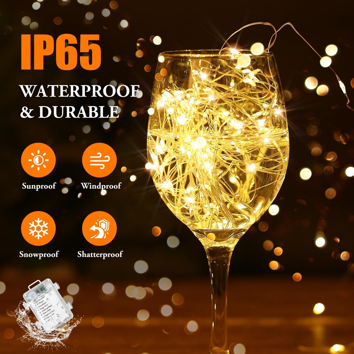 Lakumu 4-Pack 132FT 400LED Fairy Lights, Battery Operated String Lights with Timer & Remote, 8 Modes, Waterproof Twinkle Lights for Indoor Outdoor Bedroom Wedding Decor, Warm White(33FTx4)