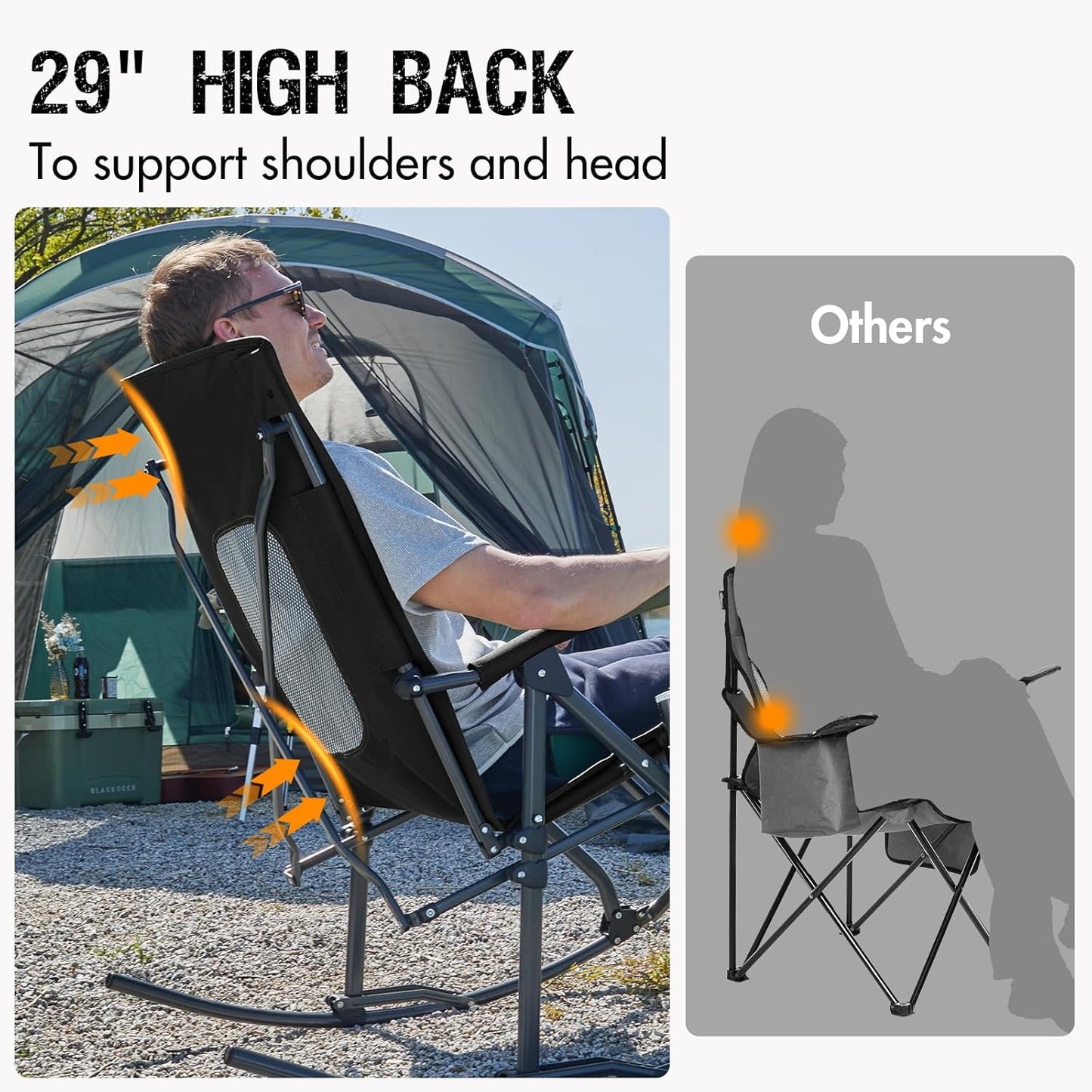PORTAL Oversized Folding Rocking Camping Chair - Portable Outdoor Rocker with High Back & Carry Bag, Supports 400 lbs