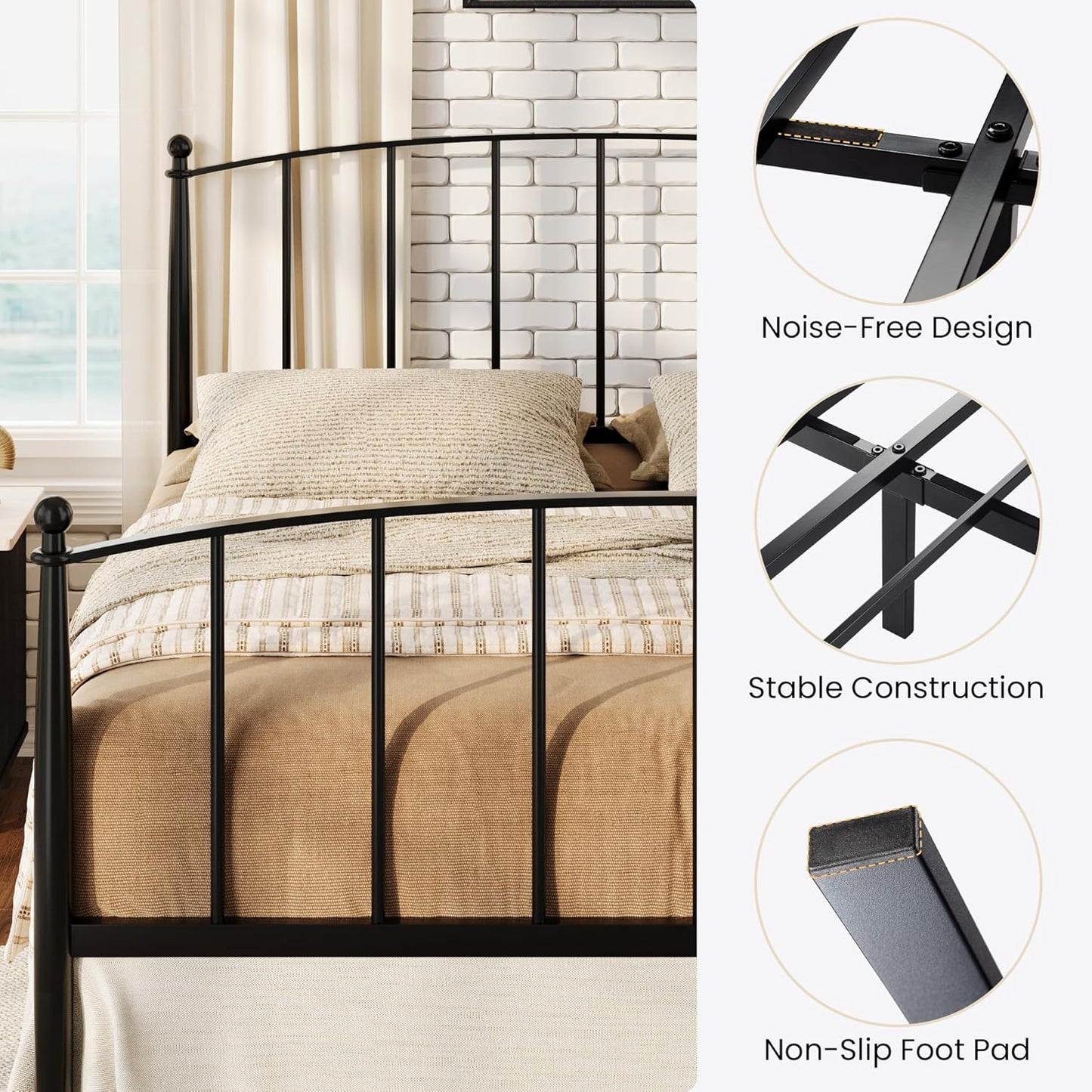 SHA CERLIN Queen Bed Frame - Victorian Style Metal Platform Bed with Iron Headboard & Footboard, Black