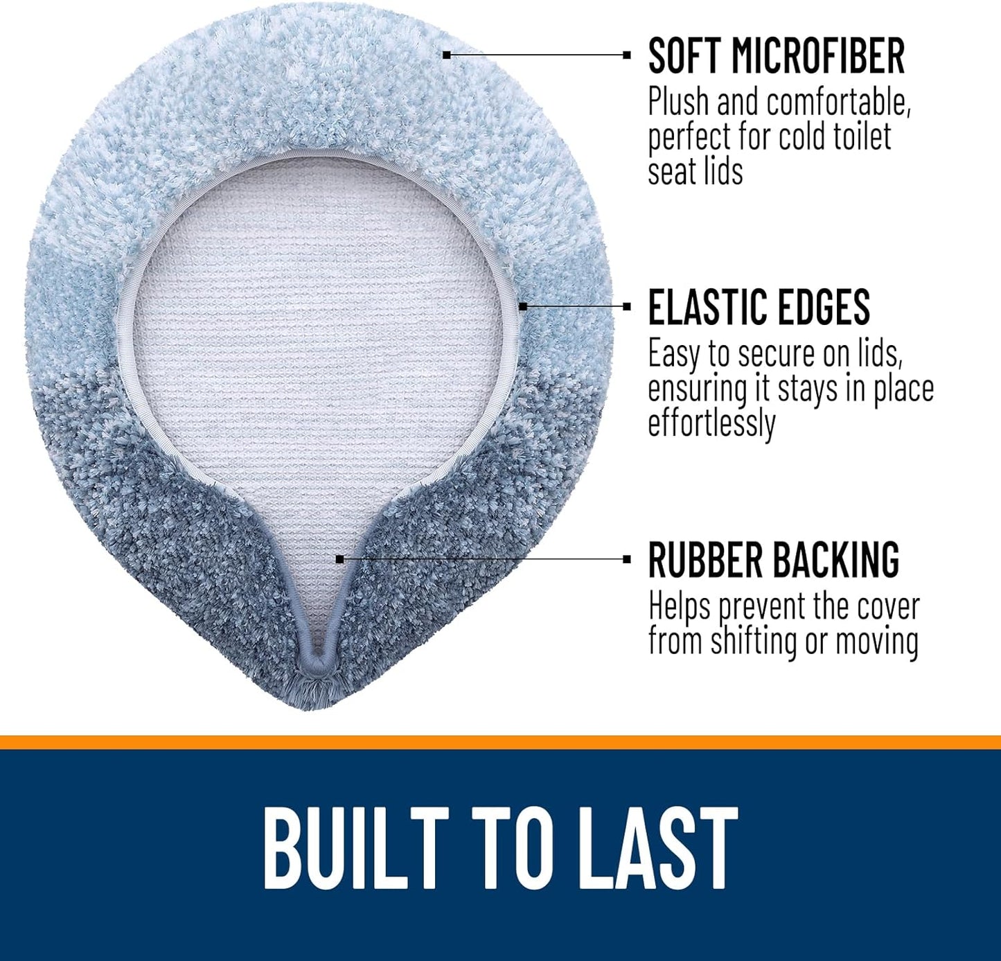 OLANLY Soft Microfiber Toilet Lid Cover - Machine Washable, Non-Slip Rubber Backing, Blue, 17.5x15